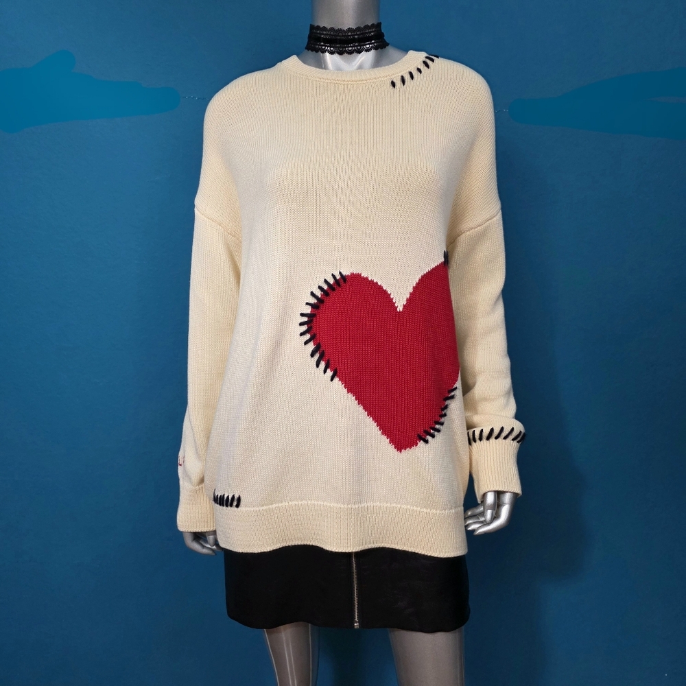 🆕️❤️ ANTHROPOLOGIE MAEVE Crew-Neck Whipstitch Heart Icon Sweater // (NWT)
